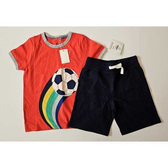 Hanna Andersson Mini Boden 110 5-6 NWT Soccer Applique Tee Top Shorts - Picture 1 of 3